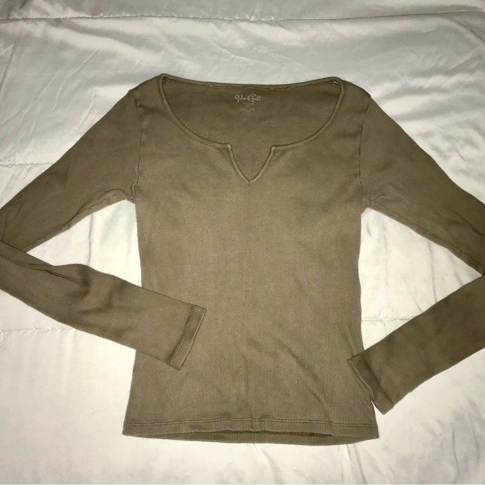 Brandy Melville Notch Neck Long Sleeve Top